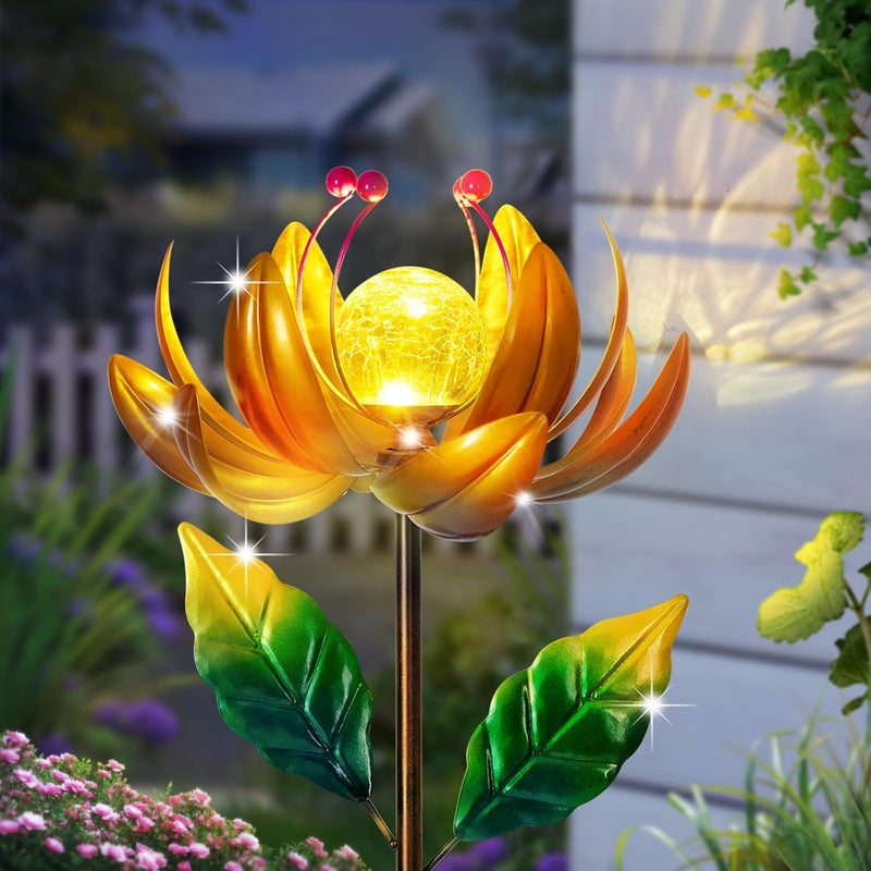 SUCUY Solar Lights Wind Spinners for Yard and Garden - Metal Lotus Flower Windmills LED Crackle Glass Globe Outdoor Garden Decor Yard Art Lawn Ornament - Image 1